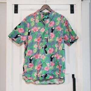 Chubbies The Nutter Parrot Shirt Mens L 1/4 Button Colorful Short Sleeve USA